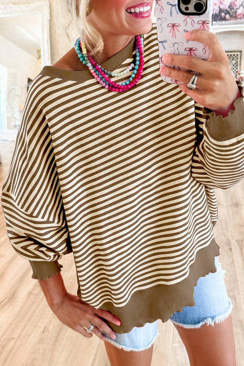 Stripe Loose Drop Shoulder Long Sleeve Top